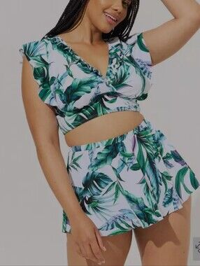 torrid Green and White Tropical Leaf Two-Piece Set 4&5